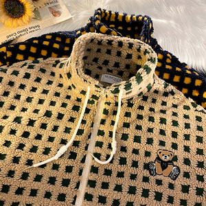 新款小熊刺绣格子加绒加厚羊羔绒男女棉衣xz1002-1-Y72p128控158图片
