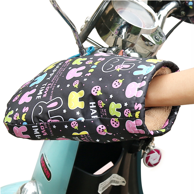 冬季新款秋冬电动车手套 印花防水牛津布 保暖防寒手套摩托车把套