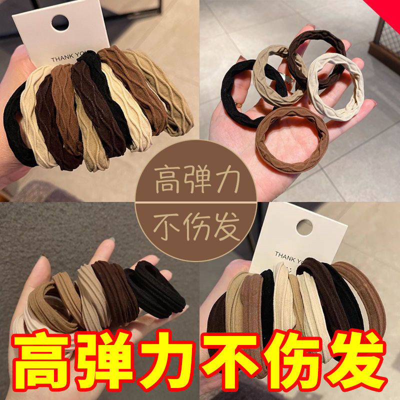 10根装扎头发橡皮筋头绳高弹力耐用发绳皮套黑色简约无接缝发圈女