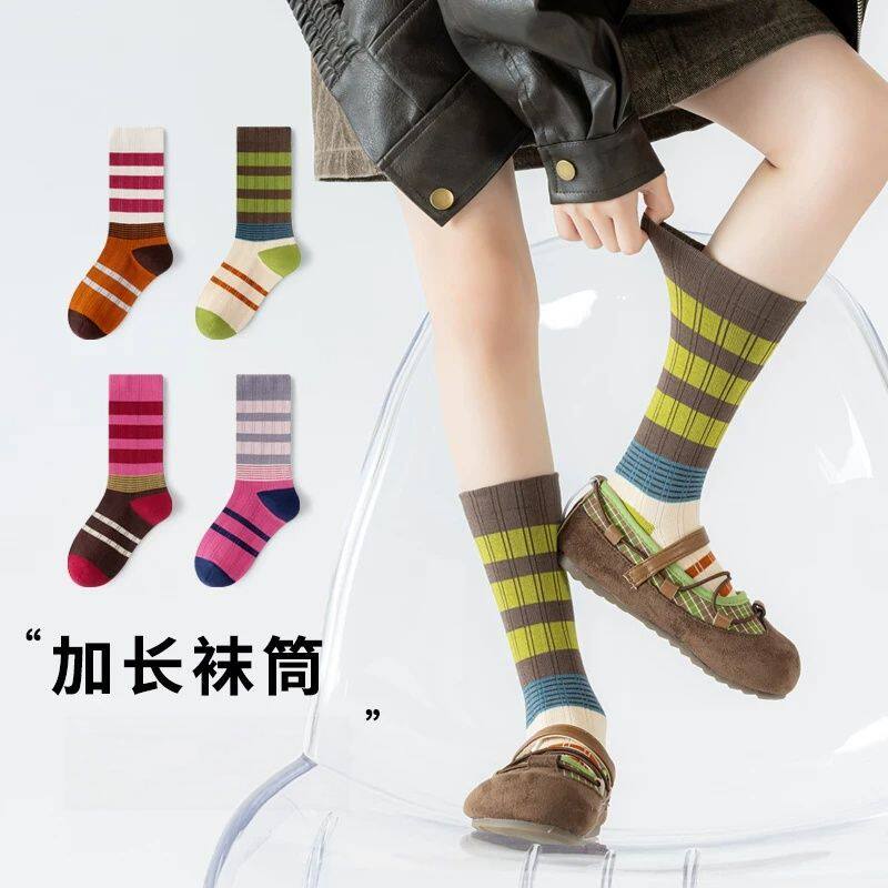 女童袜子棉袜秋冬季儿童女孩加长高筒保暖中长筒中大童初中生运动