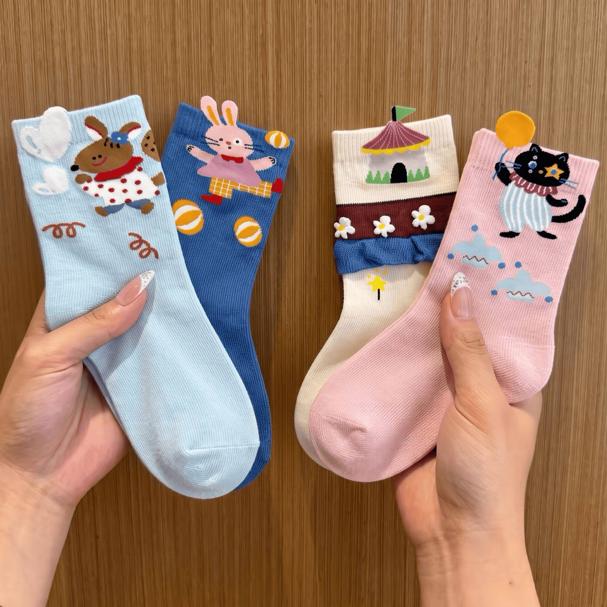 儿童袜子春秋款卡通可爱女孩宝宝日系袜子春秋季动物女童袜子中筒