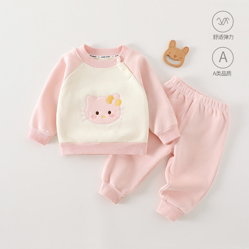 新生婴儿衣服秋冬卫衣套装休闲满月宝宝薄棉衣无骨外出服春秋猫咪