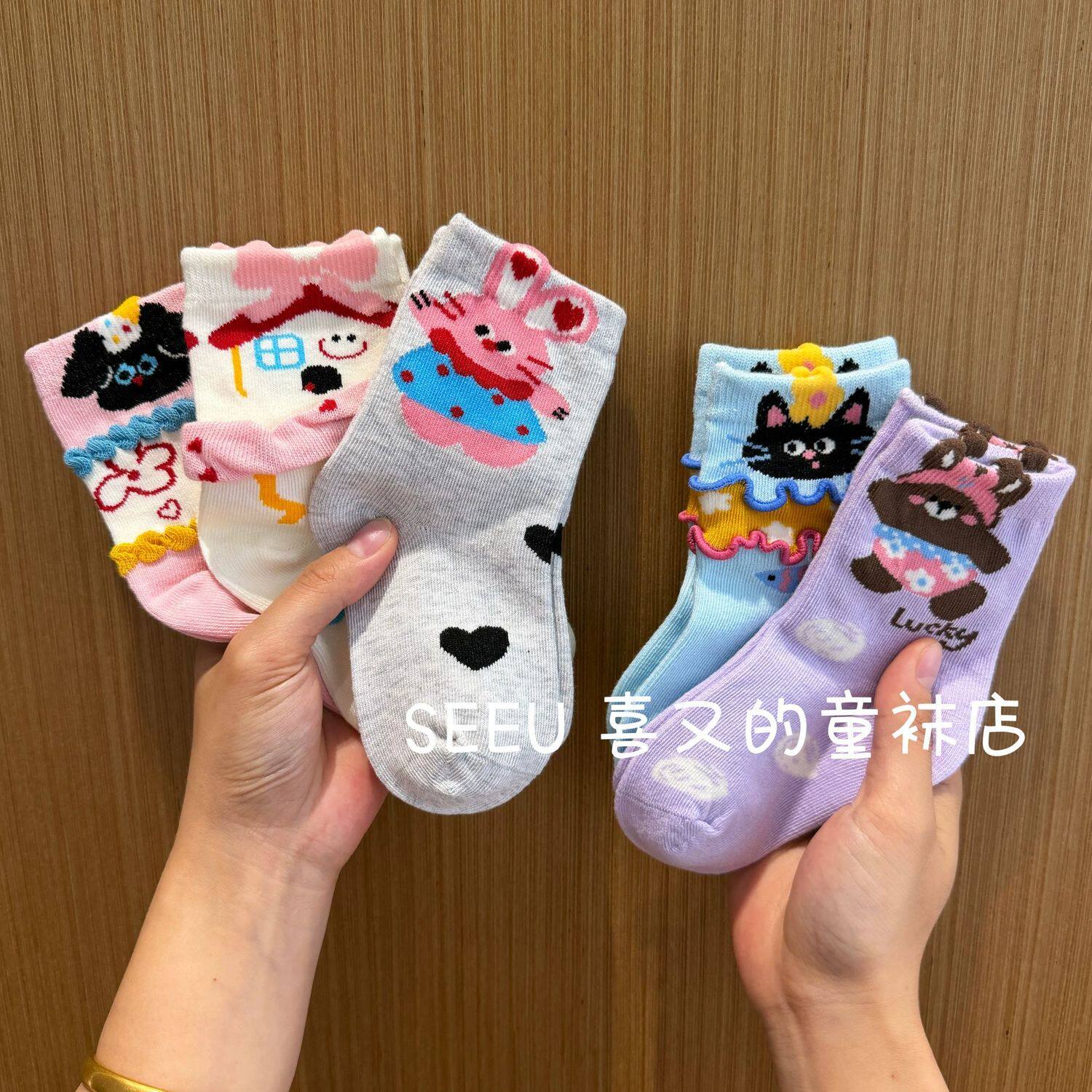 女童袜子春秋季春秋棉袜儿童袜子宝宝女孩学生可爱卡通学生中筒