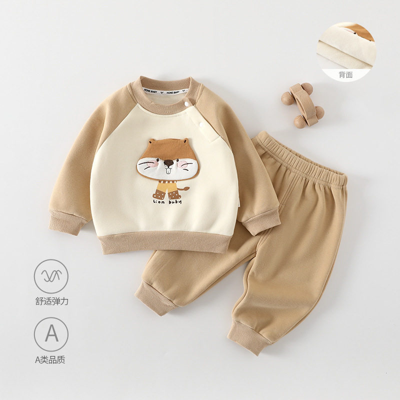 新生婴儿衣服秋冬卫衣套装休闲a类-宝宝薄棉衣无骨外出服春秋狸猫