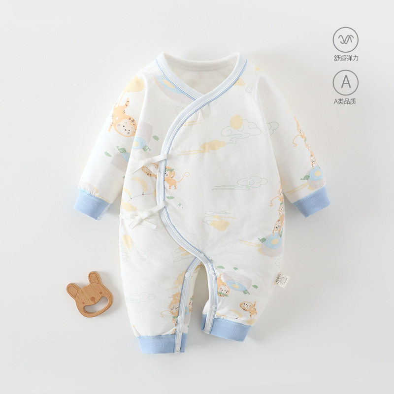 40克薄棉新生婴儿蝴蝶衣春秋保暖宝宝衣服初生连体衣夹棉猴子捞月