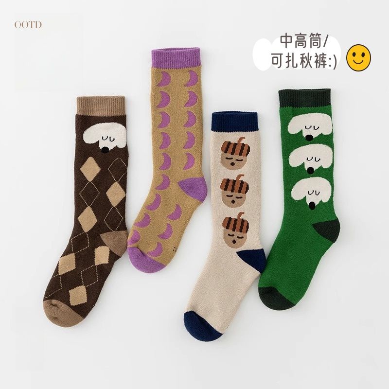 儿童袜子秋冬新款中筒潮袜棉袜男童秋冬季女童宝宝卡通ins棉袜