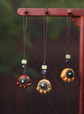 绿檀木招财手印尼紫檀手机链芭比檀香招财进宝猫爪吊坠手机挂件