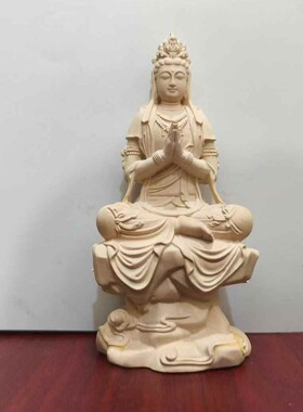 黄杨木中式合十观音木雕摆件