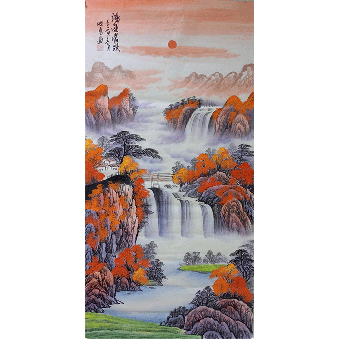 尺旭日东升玄关挂画鸿头幅四纯手山水绘竖运当