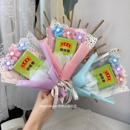 创意教师节扭扭棒樱花成品花束王老吉润喉糖花礼送老师精致小礼物