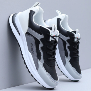 鞋子男款老爹鞋潮春季皮面运动休闲跑步透气板鞋防水软底男鞋防臭