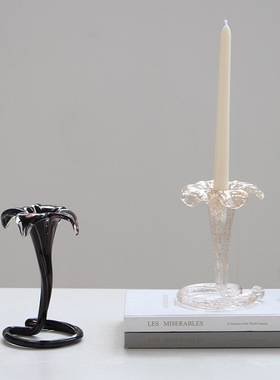 法式中古风鸢尾花玻璃烛台客厅餐厅异形烛光晚餐烛台装饰品摆件