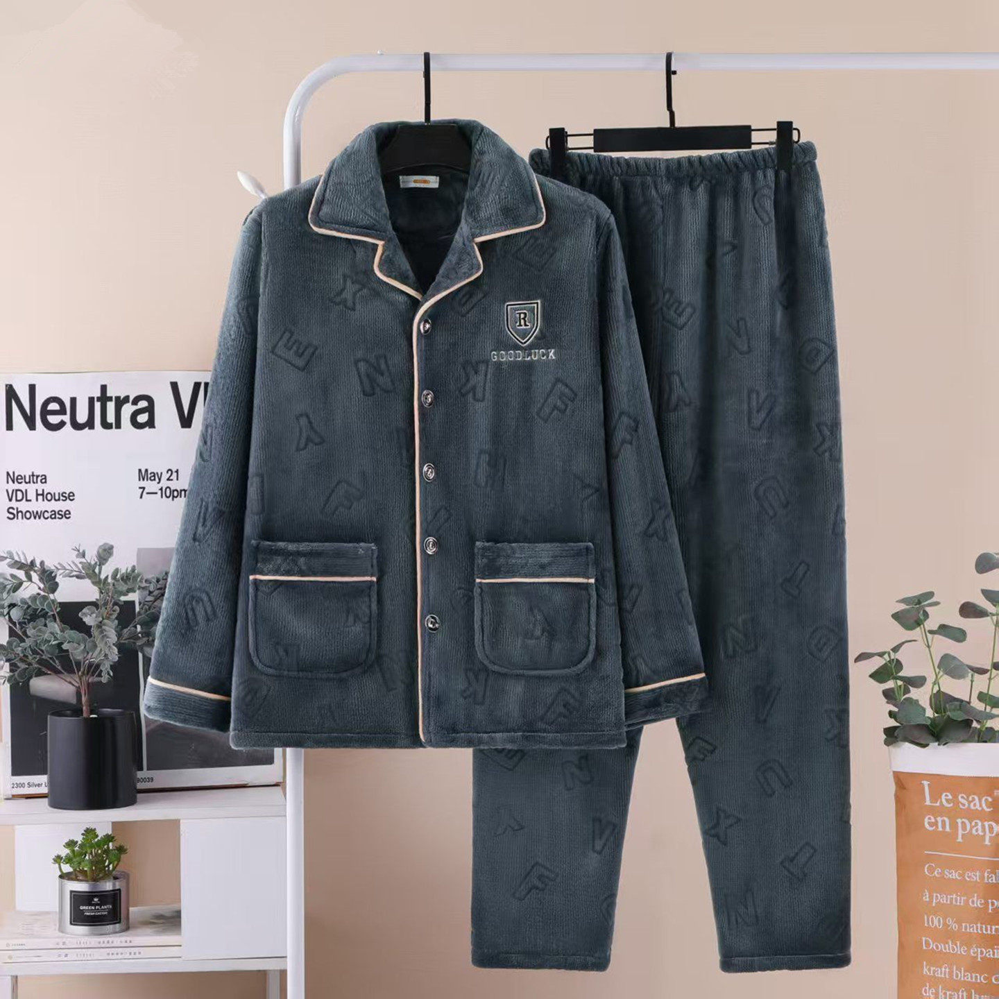 秋冬加厚睡衣男珊瑚绒中青年加大码绒毛保暖青少年肥胖家居服套装