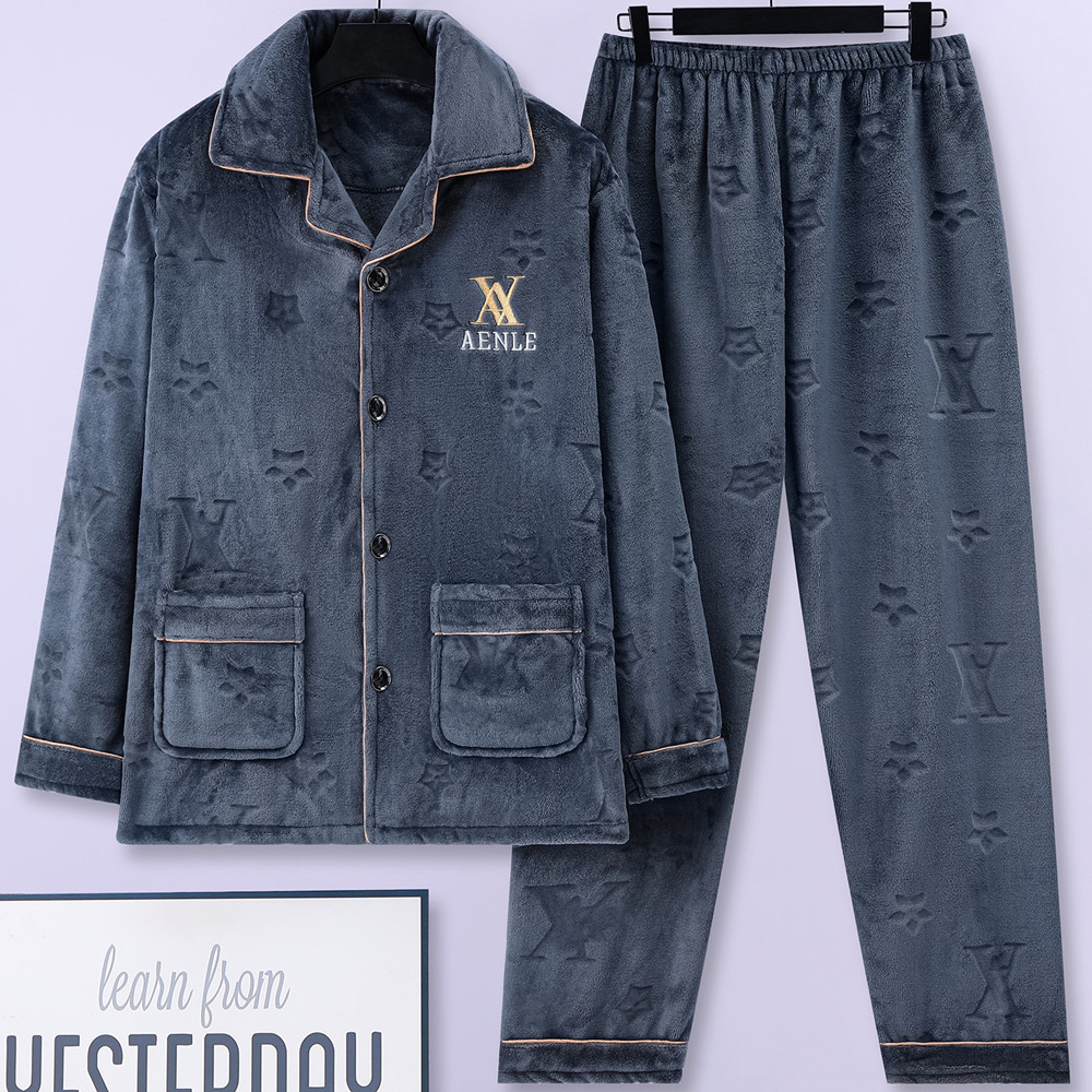 中老年珊瑚绒男士胖子肥佬家居服