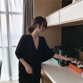 复古连衣裙女夏季 法式 性感V领度假风休闲宽松长裙 孕妇装 2025新款