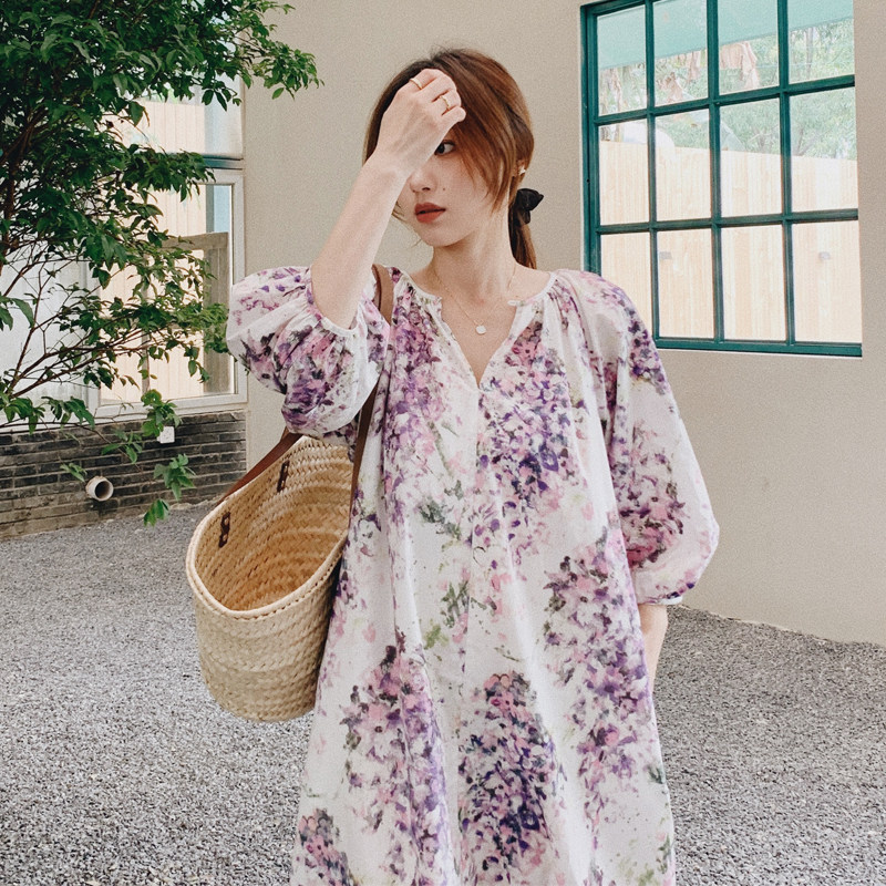 法式春装孕妇印花连衣裙长裙宽