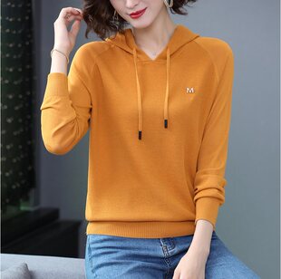 连帽针织衫女夏2025春秋新款毛衣长袖卫衣天丝薄款带帽衫上衣