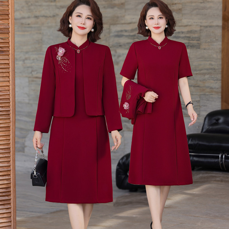 高端喜婆婆婚宴装2025新款礼服平时可穿十一结婚妈妈两件套连衣裙