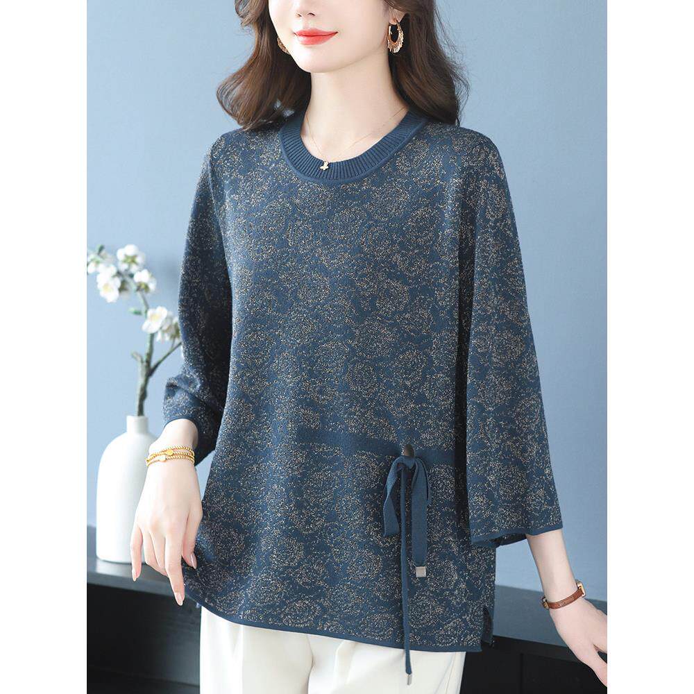 中老年妈妈装秋季新款上衣宽松加大码洋气针织衫春秋七分袖小衫女 - 中老年折扣店出品