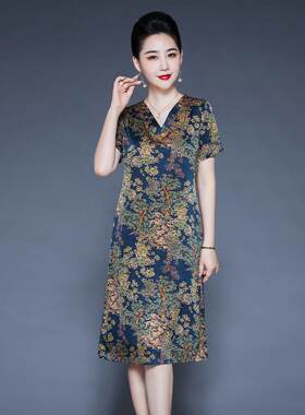 连衣裙2026新款女夏季香港品桑天丝大妈口袋中老年妈妈装裙子