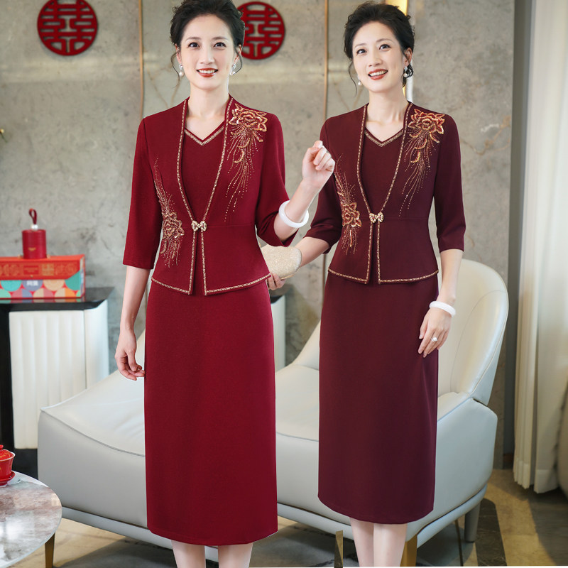 结婚高端妈妈气质显瘦礼服两件套裙子喜婆婆婚宴装连衣裙平时可穿