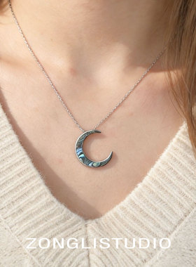 设计师款月亮贝壳吊坠锁骨链女