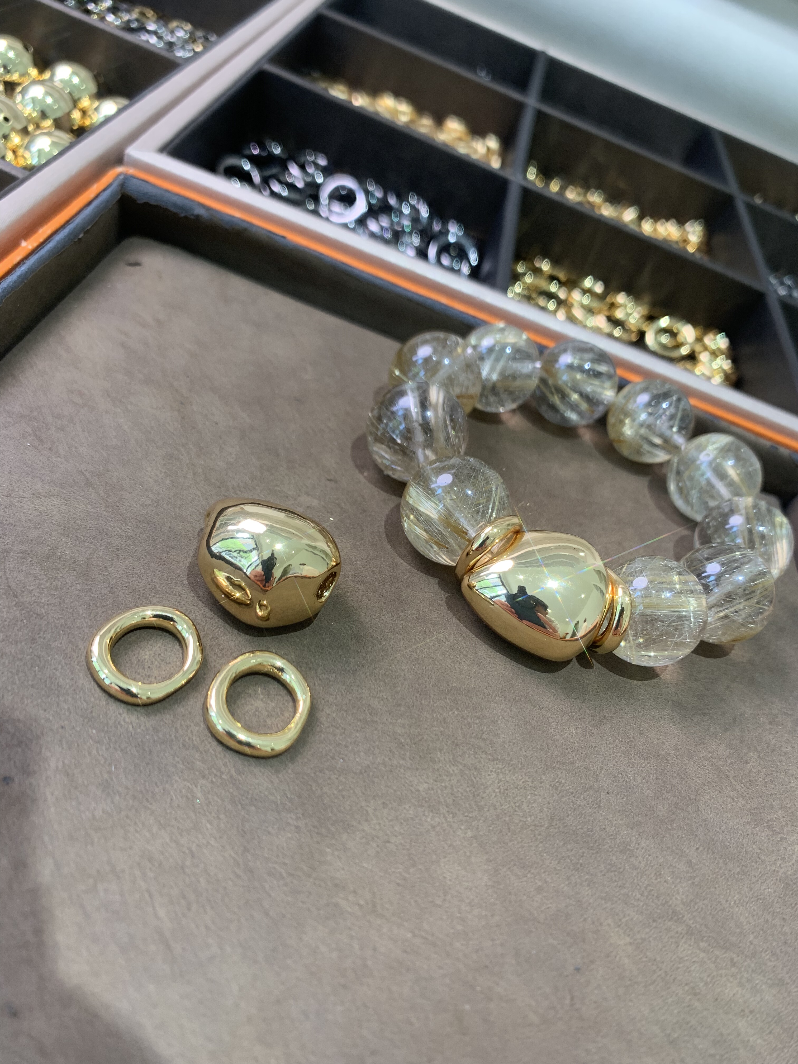 荣儿水晶饰品铜镀18k金色白金色隔片隔珠跑环爱心吊坠