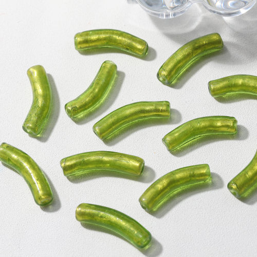 珠引力 35mm手工琉璃牛油果绿半透色梦幻管珠diy手作串珠材料配件