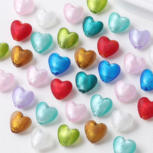 手工琉璃磨砂质感银箔爱心桃心直孔手工diy项链手链耳饰材料配件