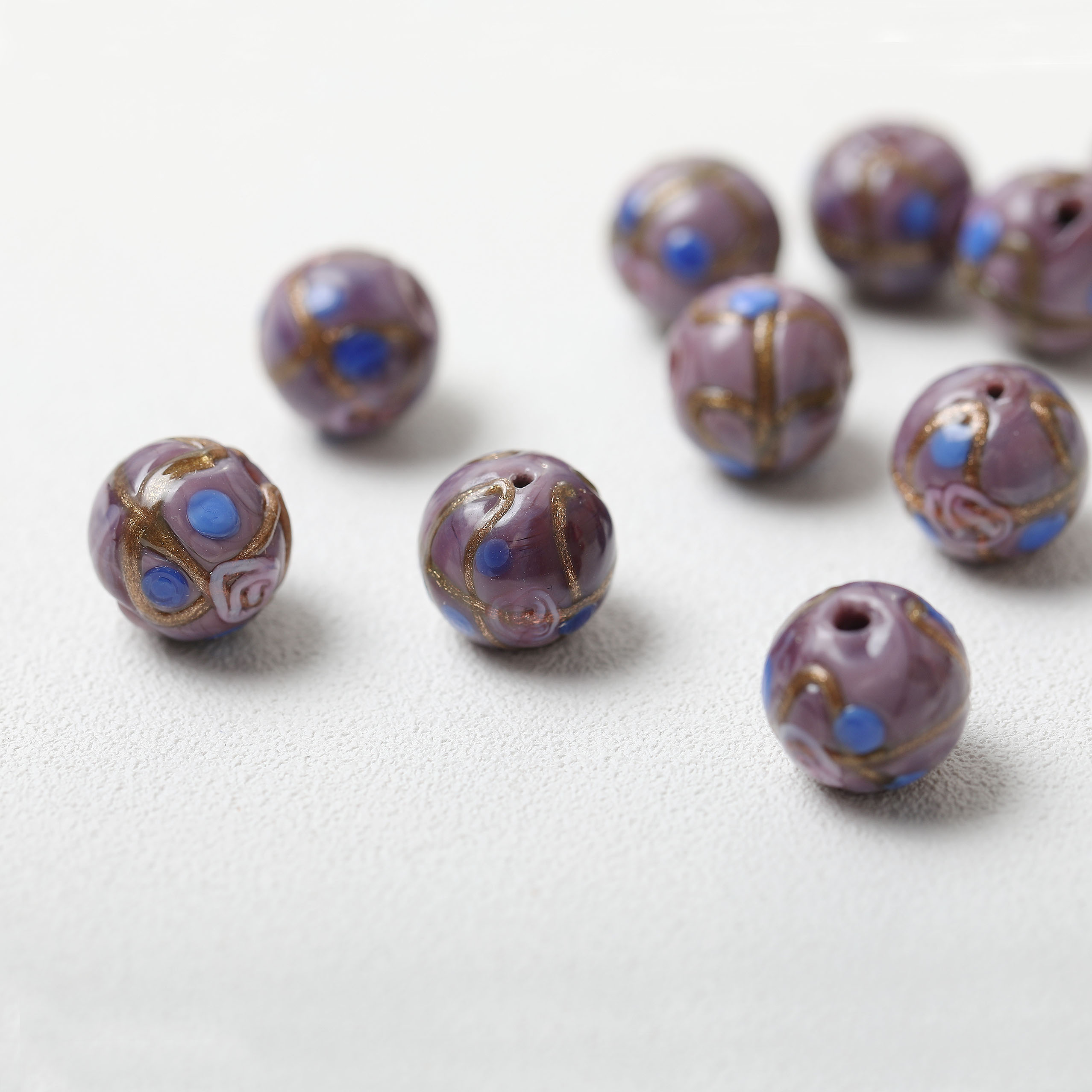 手工琉璃复古深紫鎏金线条玫瑰圆珠diy手作串珠手链项链材料配件