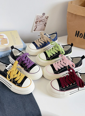 港风小众黑色厚底帆布鞋女2025新款早秋百搭学生板鞋运动鞋H1323