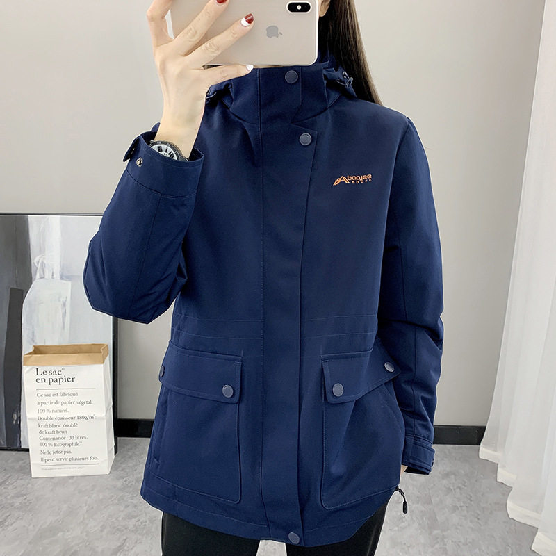 秋冬冲锋衣女户外中长款加厚保暖外套防风防水显瘦运动登山两件套