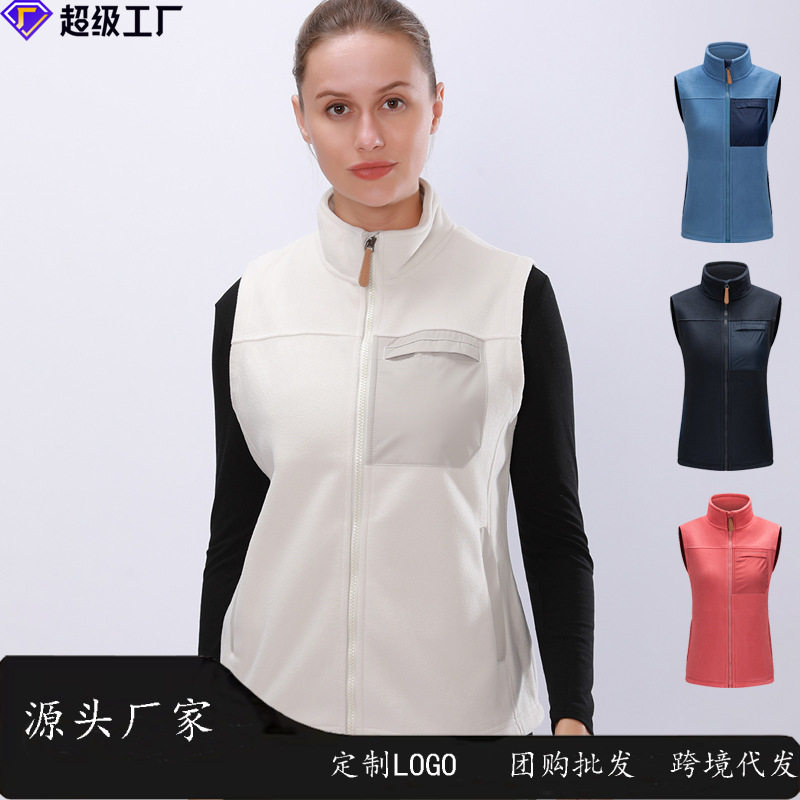 跨境跑步马甲男士秋冬高尔夫马甲户外抓绒衣马夹女摇粒绒外套运动