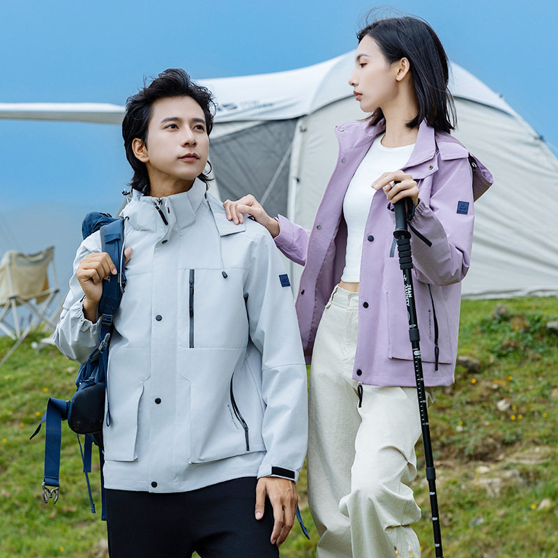 秋季户外冲锋衣女单层冲锋衣男多口袋山系登山服男款机能徒步外套