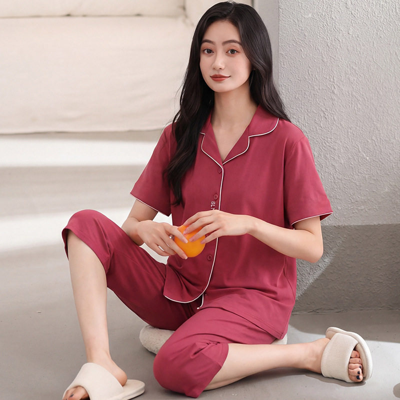 代发中年妈妈睡衣纯棉夏季薄款短袖七分裤女士休闲家居服夏天套装