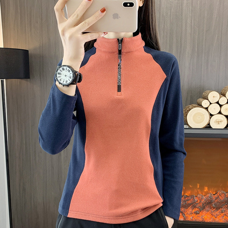 春秋户外卫衣女士打底衫磨毛立领抓绒衣显瘦长袖速干t恤内搭上衣