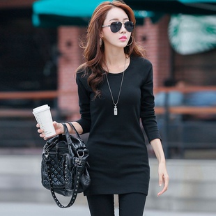 包臀大码 纯棉秋冬修身 打底衫 t恤百搭加绒长袖 秋衣女外穿 中长款