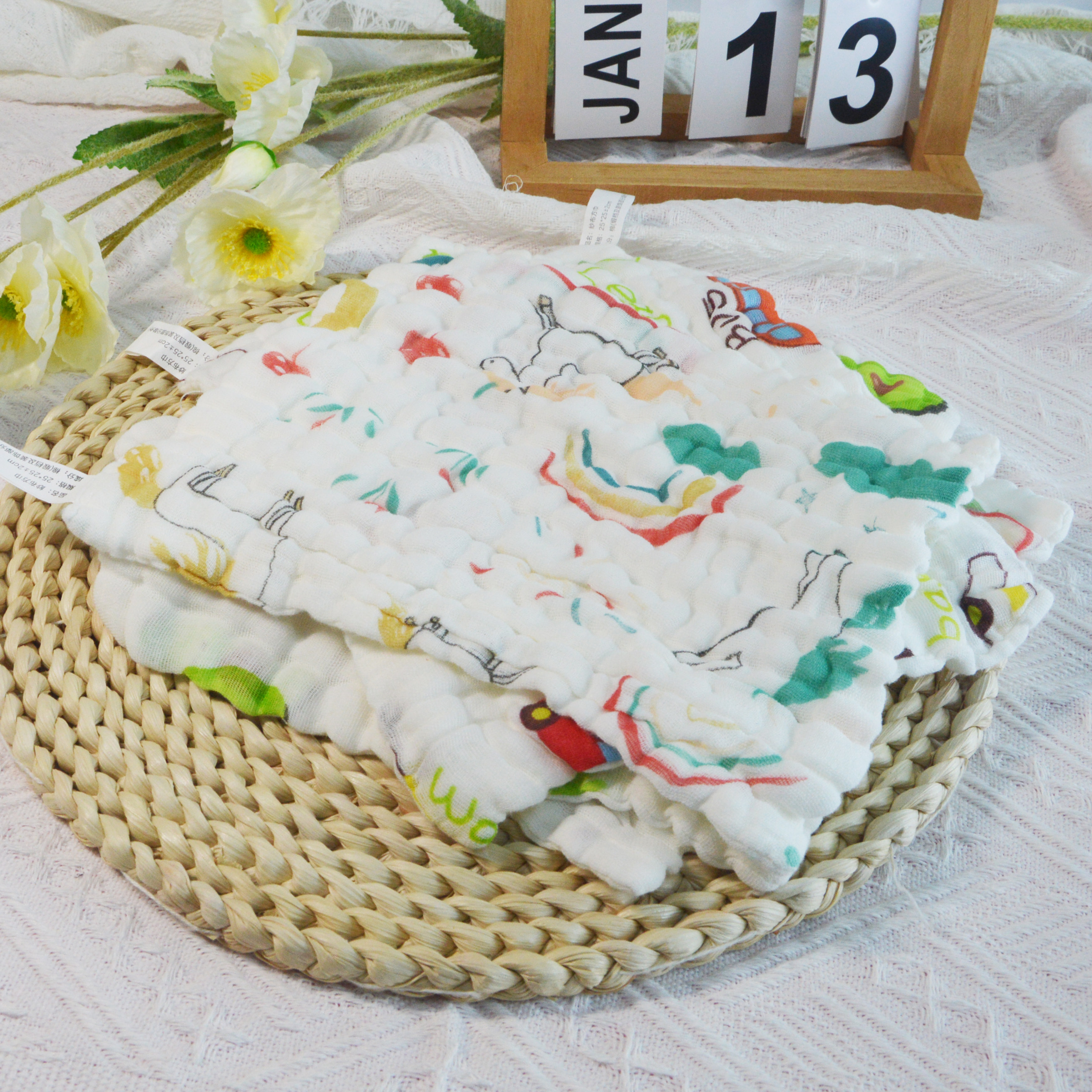 宝宝纱布小方巾六层a类纯棉婴儿口水巾柔软高密纱布新生儿小毛巾