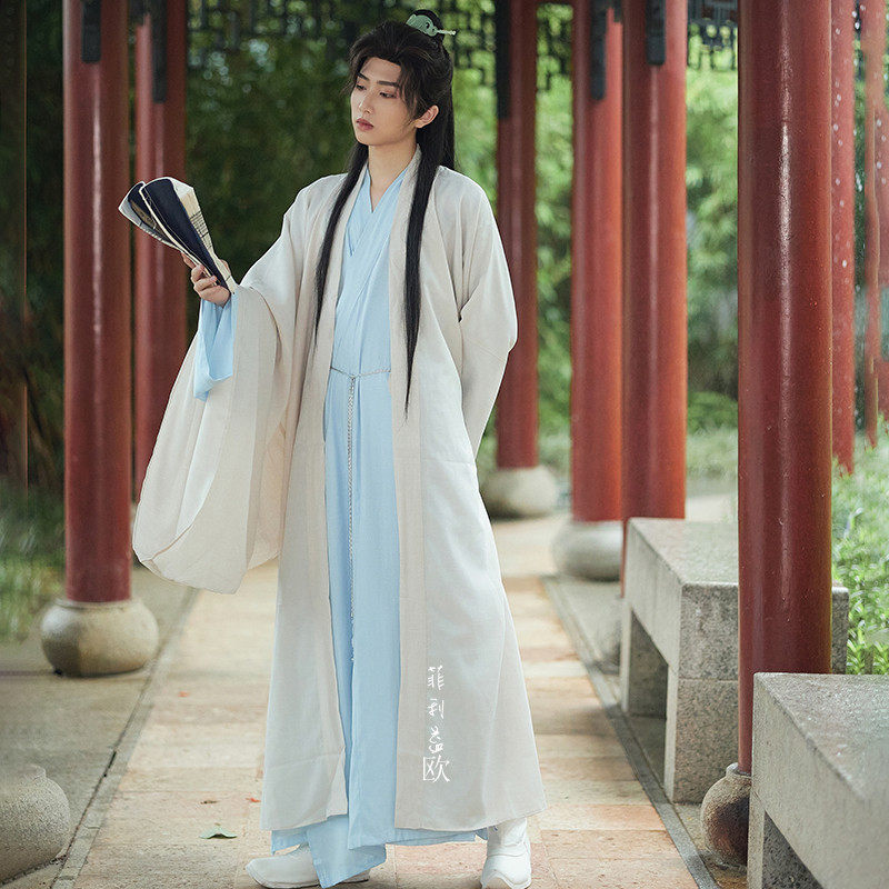 山东菏泽汉服男装 古风17岁 17到28岁古装男青少年蓝色 古风 公子图片