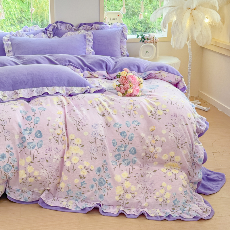 尚尚芊牛奶绒AB面双花边四件套