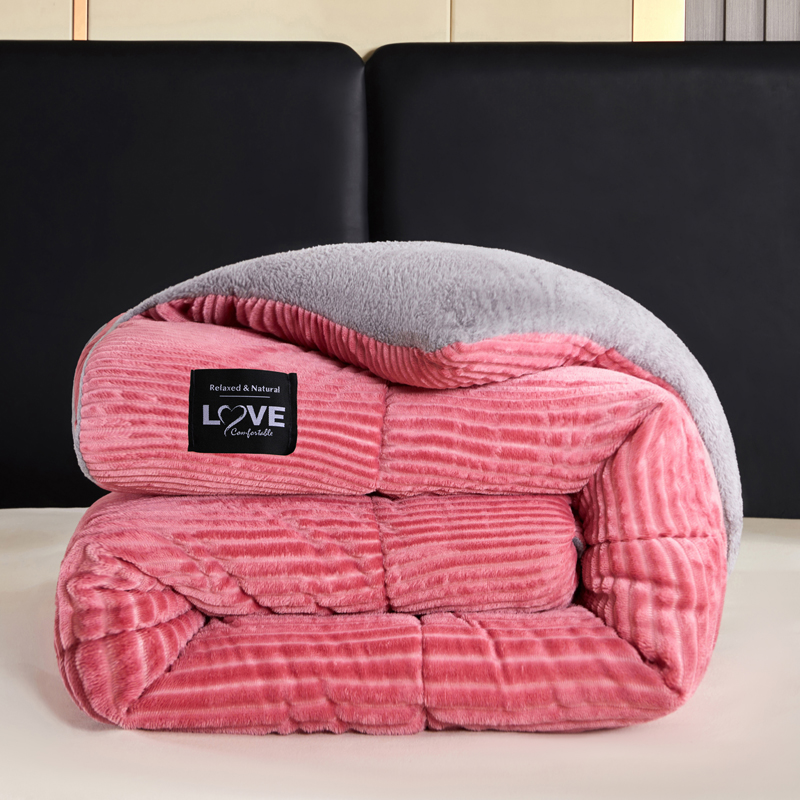 尚尚芊冬被被子粉色条纹设计情侣款保暖毛毯适合家居使用