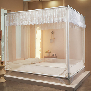 尚尚芊新款繁花坐床加密蚊帐透气三开门家用防摔儿童拉链款纱帐