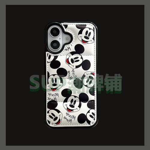 米奇头羽绒服适用苹果16promax手机壳高级感15promax新款iPhone13全包14plus保护套防摔14情侣12pm迪士尼15