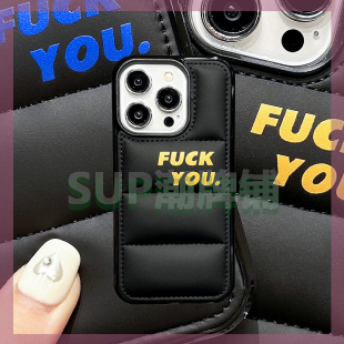 欧美个性英文iPhone15promax羽绒棉服保护套适用14promax苹果14手机壳12个性复古棕13Promax高级感男女款