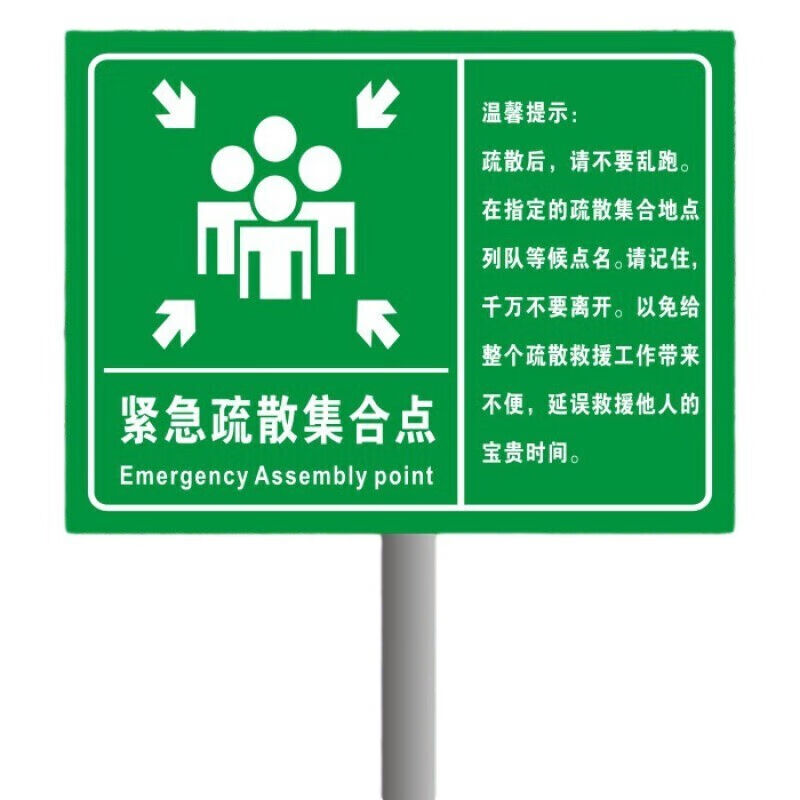 竹特疏散指示牌紧急疏散集合点紧急集合逃生指示牌铝板贴膜60*80