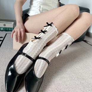 义乌红红新品新中式包边侧三蝴蝶结甜辣国风蕾丝木耳边渔网袜短袜