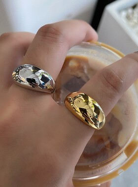 小众设计简约时尚气质欧美风光面指环ins博主森系款几何开口戒指