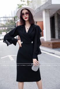 初恋裙复古超仙收腰名媛连衣裙西装 法式 领气质女神范 新款 2020春装