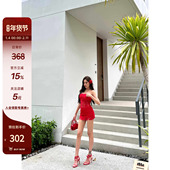 现货 原创 别家是盗版 LUV2SHY 红色蕾丝镂空连衣裙抹胸裙裤 一体