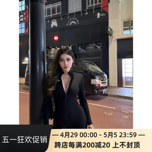 连体裤 LUV2SHY Kendall出街欧美风性感辣妹修身 显瘦拉链长袖 女